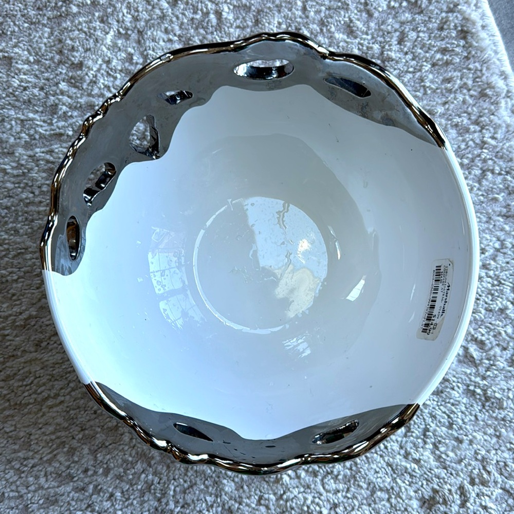 NWT 222 FIFTH White and Chrome Decorative Bowl